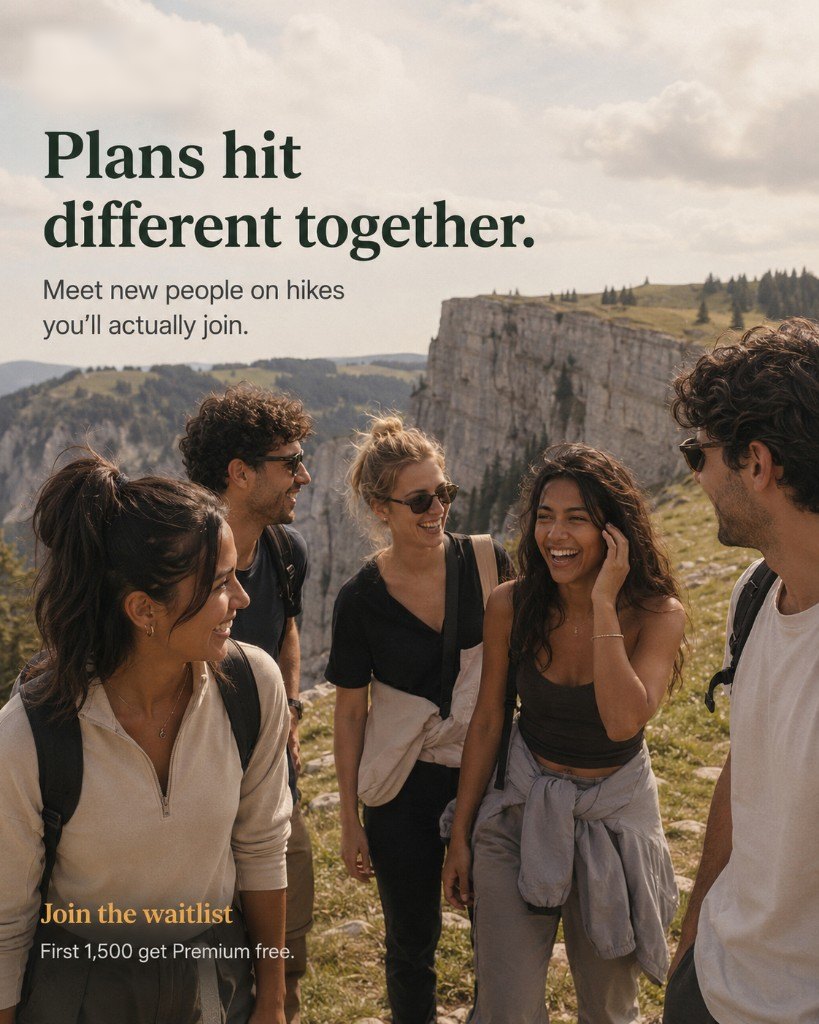 Plans hit different together. Meet new people on hikes you'll actually join